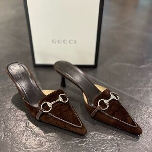 Gucci Horse Bit Suede Mules